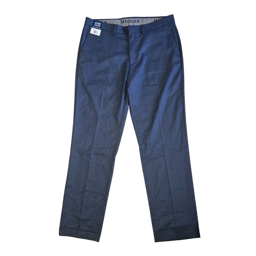 Haggar Mens Super Flex Waistband Dress Pants Blue Straight Fit 36x32 New 1755188