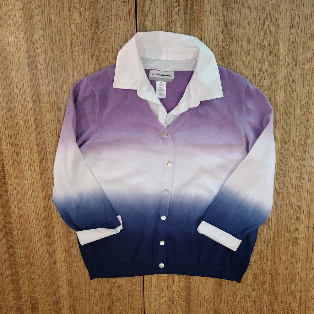 Alfred Dunner Women’s Size PXL Cardigan Sweater Purple Blue Ombre Knit Granny