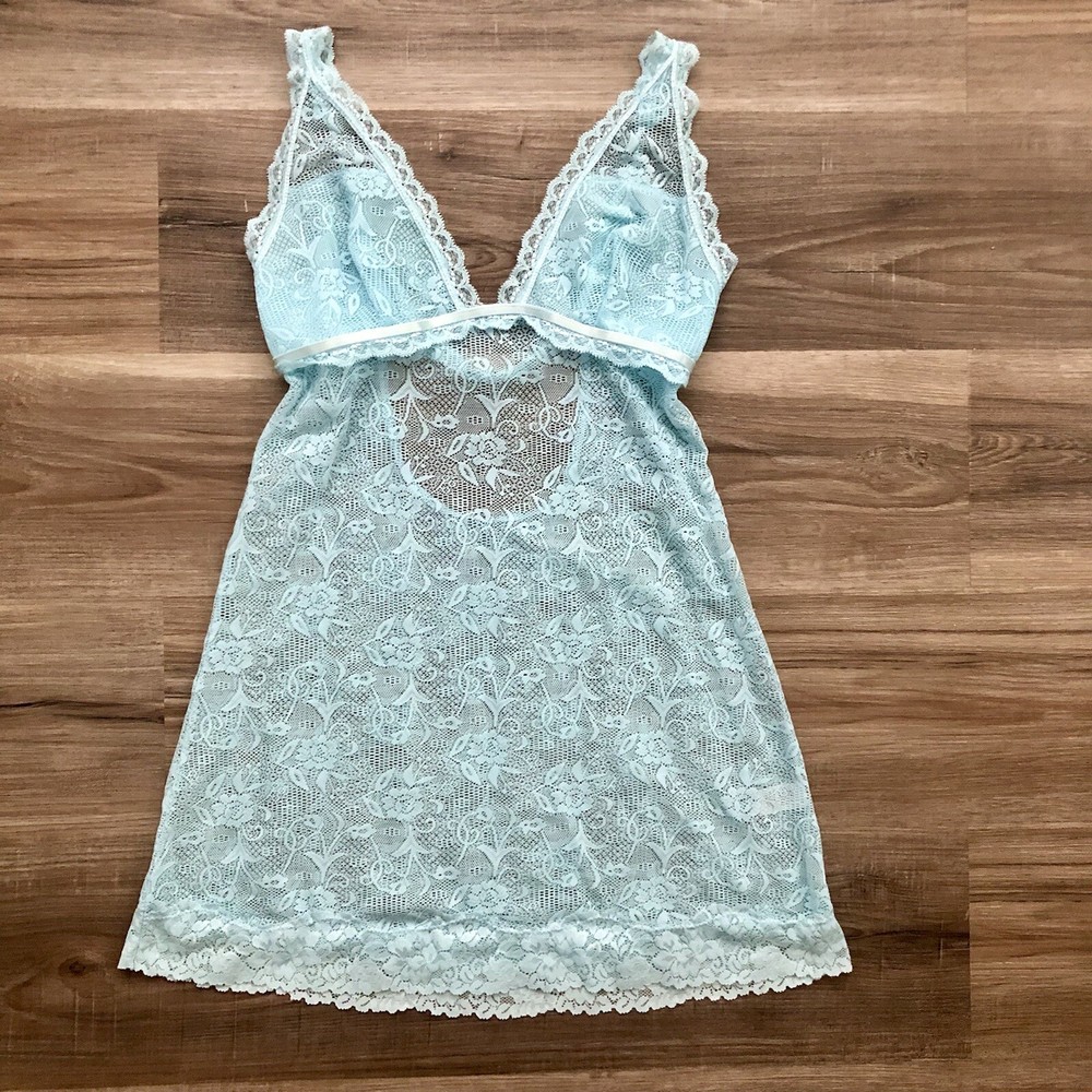 Light Blue Intimate Floral Lace Slip Dress Women Size Large