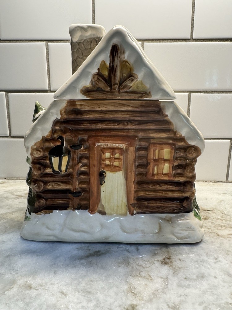 Vintage Christmas Village Log Cabin Cookie Jar 9