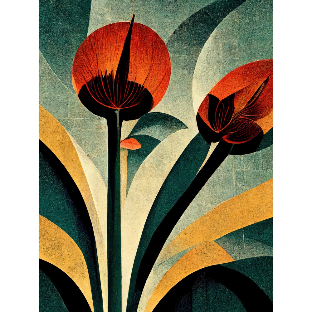 Art Deco Coral Single Flower Painting Huge Wall Art Poster Print Giant