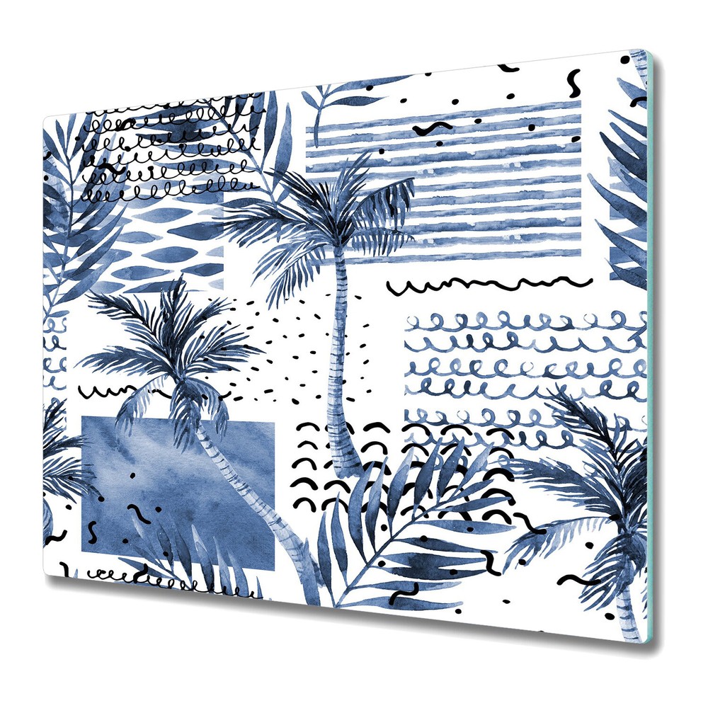 Glass Worktop Saver Blue Palm Tree | Tropical Painting | Abstract Art | 60x52-image