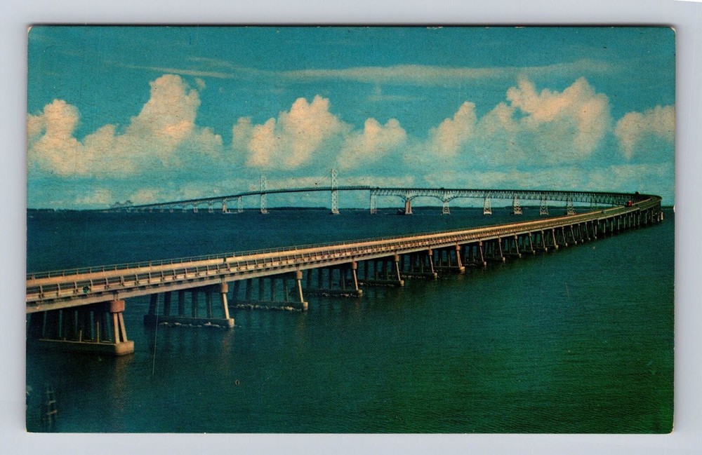 MD-Maryland, Chesapeake Bay Bridge, Antique, Vintage Souvenir Postcard