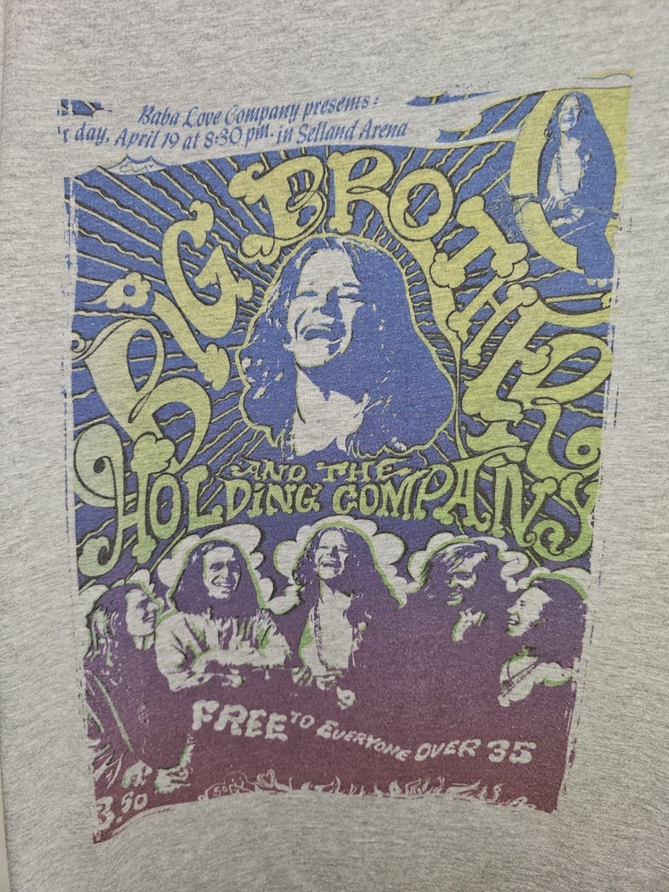 Big Brother And The Holding Company Retro Large Mens Gray Graphic Logo Tshirt