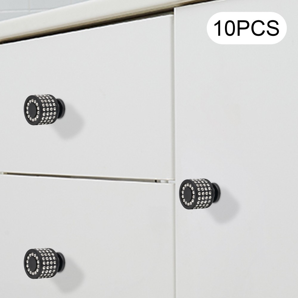 Lot of 10 Black Cabinet Knobs Drawer Kitchen Dresser Furniture Door Handle Pulls