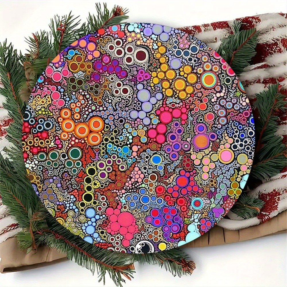 Modern Abstract Colorful Circles Dot Painting Round Metal Art