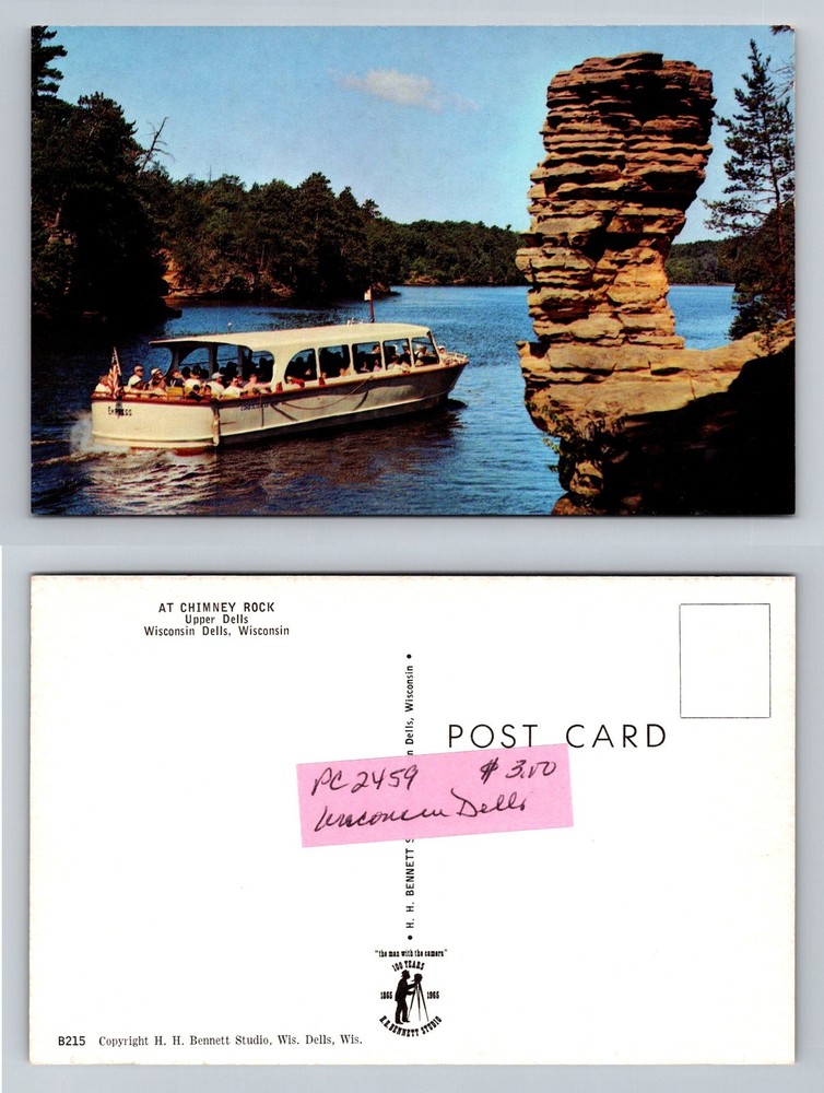 Wisconsin Dells WI-Wisconsin Chimney Rock Upper Dells Tour Boat Vintage Postcard