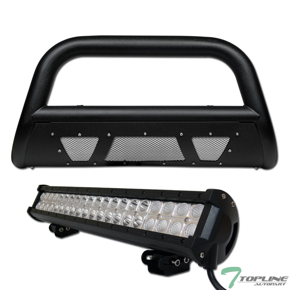 Topline For 99-07 Silverado/Sierra LD Textured Bk Studded Mesh Bull Bar+120W LED