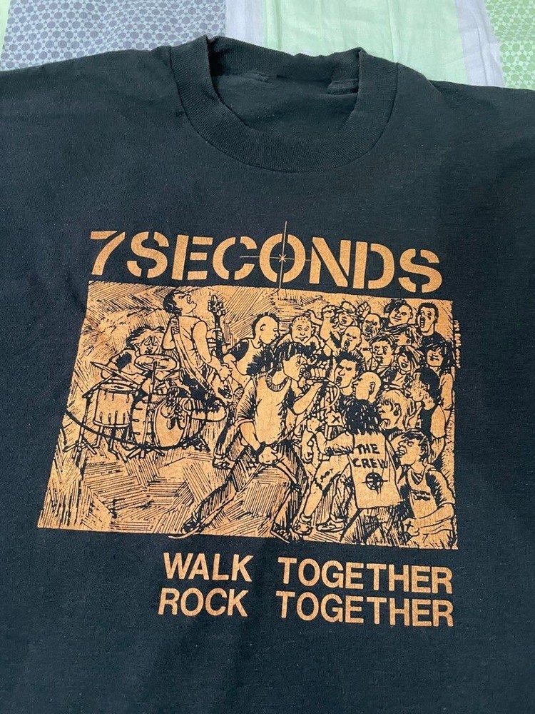 Vintage 7 Seconds Band Walk Together Rock Together Black Cotton T-Shirt SE202