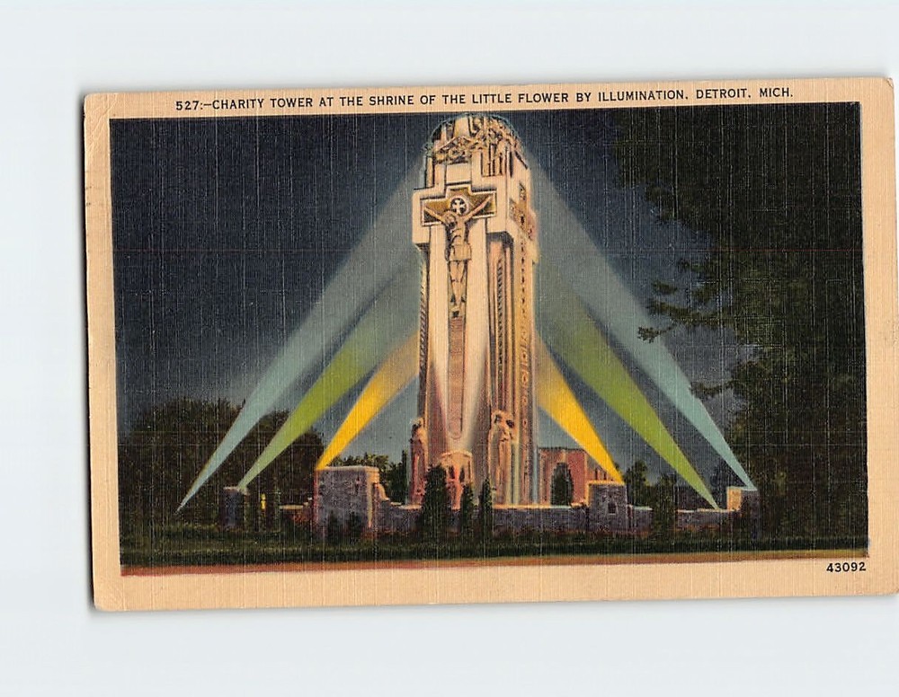 Postcard Charity Tower at the Shrine of the Little Flower Detroit Michigan USA