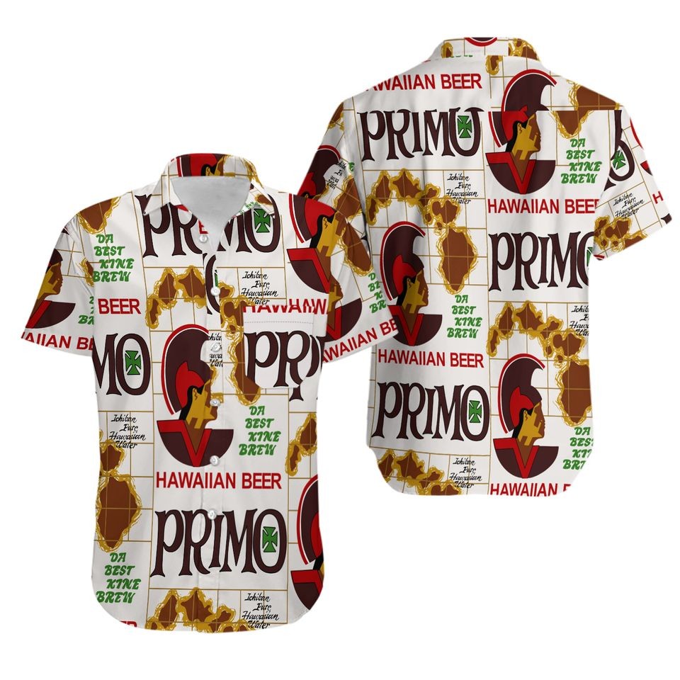 Hawaiian Primo Beer Aloha Shirt - Black and White Tropical Print for Men and Wom
