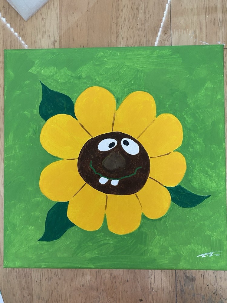 Acrylic Painting Original By Artist Signed 12”x12” Canvas, Not Framed, Flower