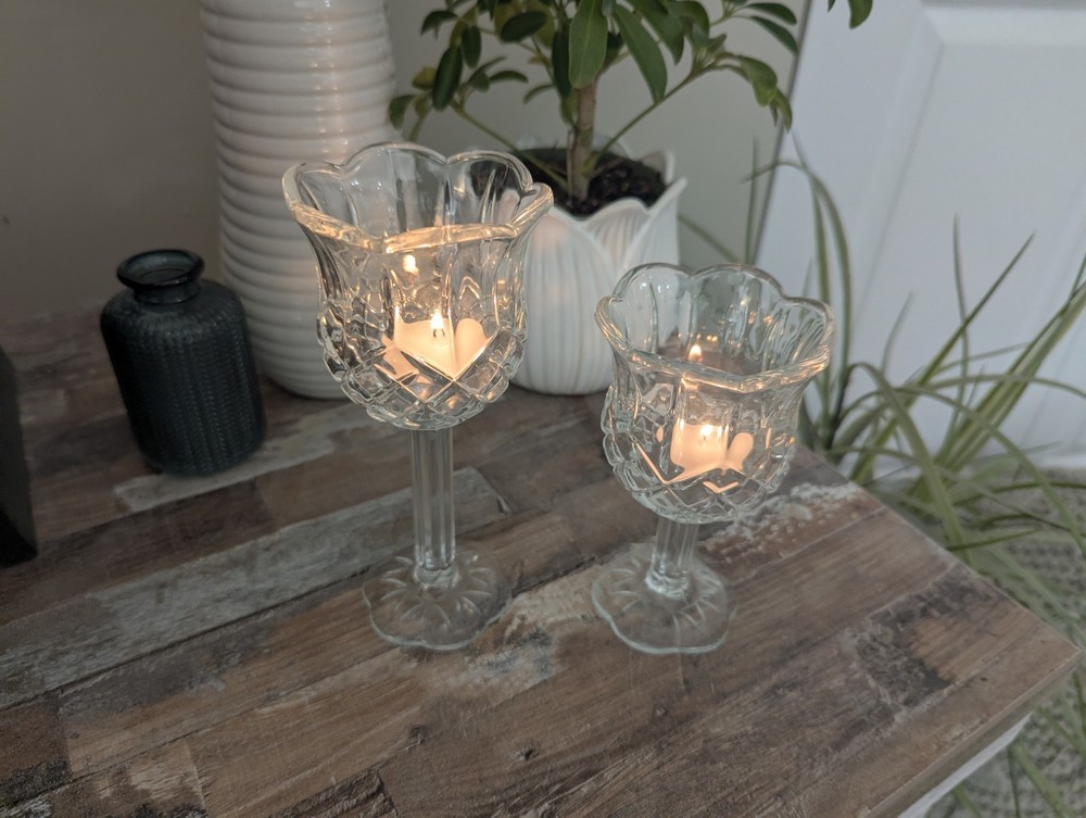 Vintage HOMCO Clear Glass Tulip Votive Candle Holders Set of 2