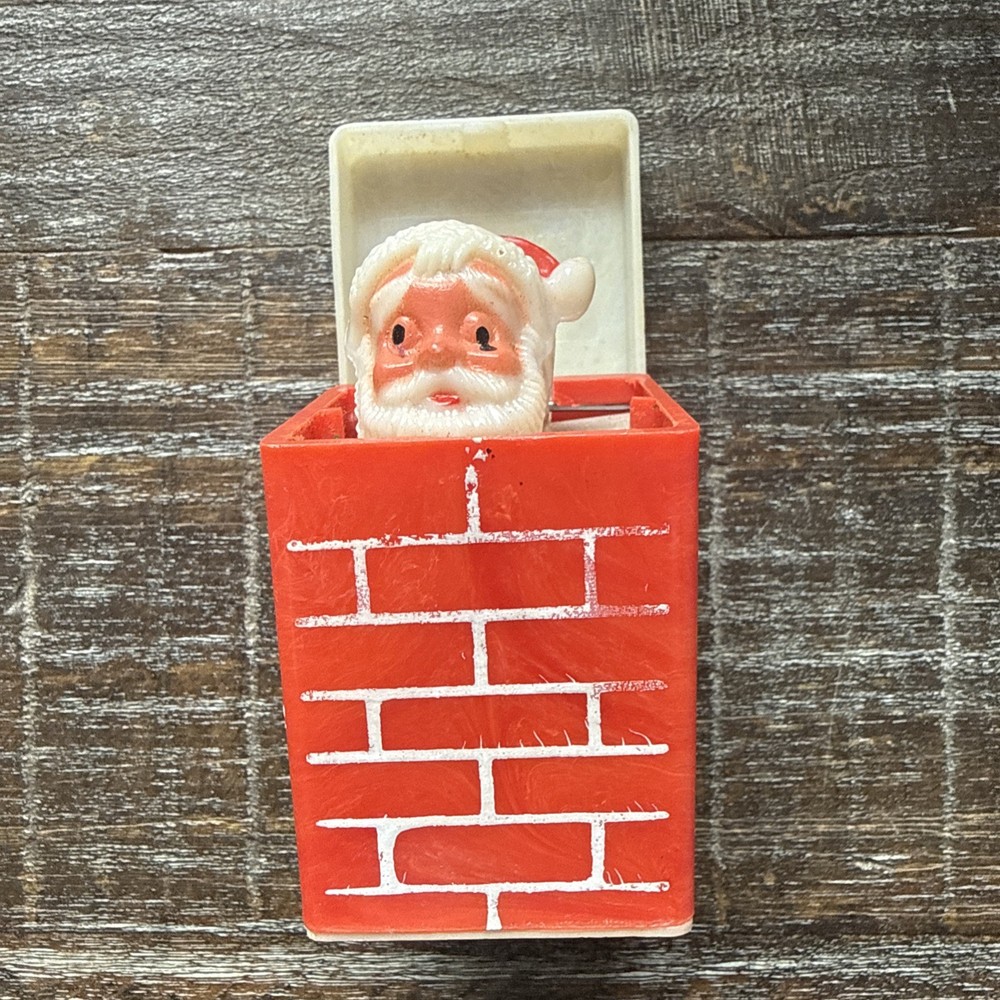 Vintage Christmas Plastic Santa In Chimney Pop Up Toy #7003 Fun World Hong Kong