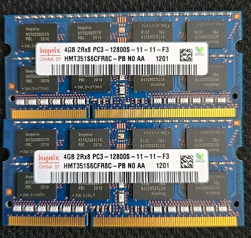 Hynix PC3-12800 4GB SO-DIMM 1600 MHz PC3-12800 DDR3L SDRAM Memory. **SETS OF 2**