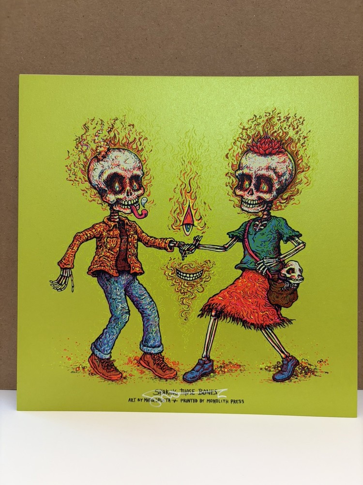 Mare Spusta Shaking Them Bones 7x7 Signed Mini Screen Print Absinthe WILD UV-image