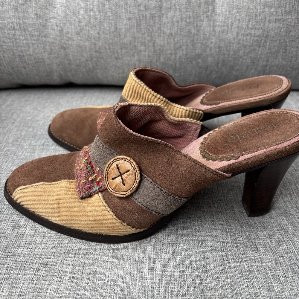Kenzie Touch Corduroy Leather Brown Suede Clogs Mules Heels Women's Size 9M