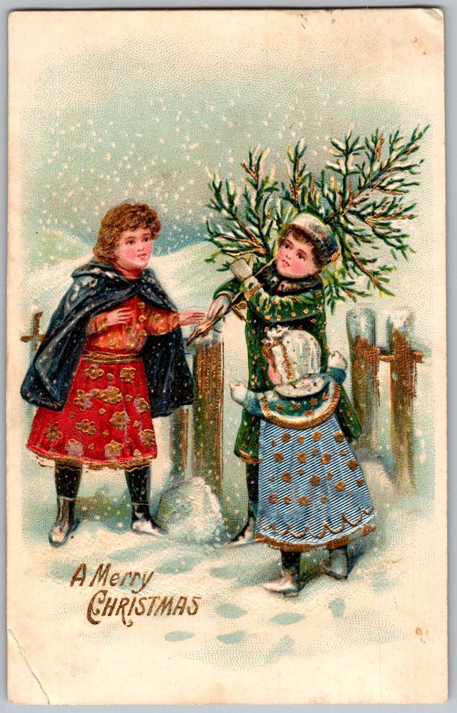 Antique Postcard Children Carrying Christmas Fredericksburg, VA 1900s