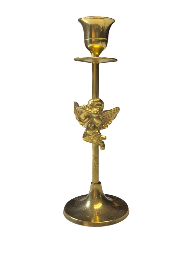 Vintage Brass Angel Cherub Candle Holder 7.5” Made in India Holiday Decor
