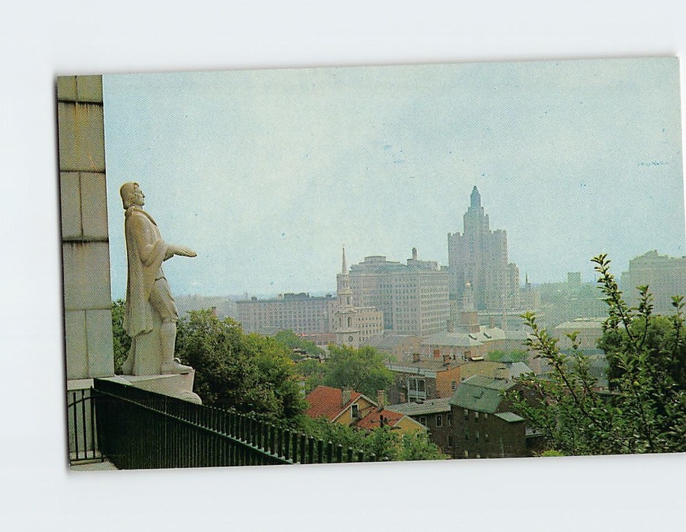 Postcard Roger Williams Statue Providence Skyline Providence Rhode Island USA