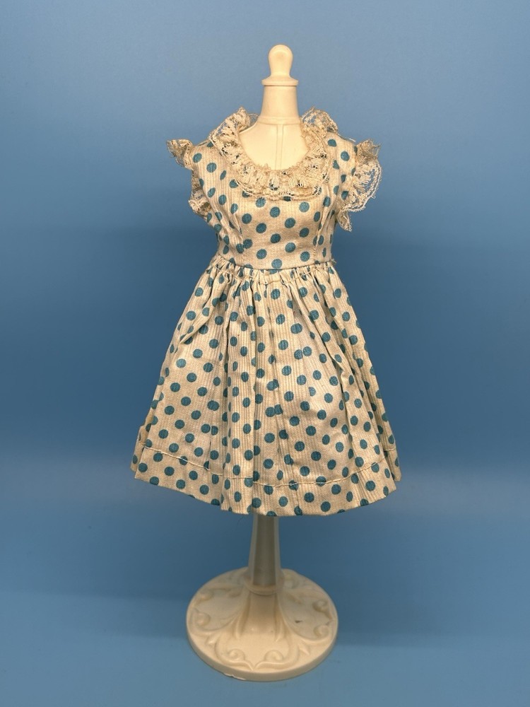 Vintage Barbie Dress Blue Polka Dot Lace Trim Snap Back 1960s