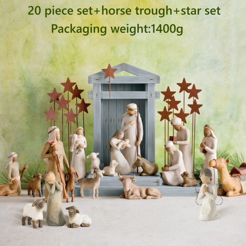 Willow Tree Nativity Figures Set Statue Hand Painted Decor Christmas Gifts Model