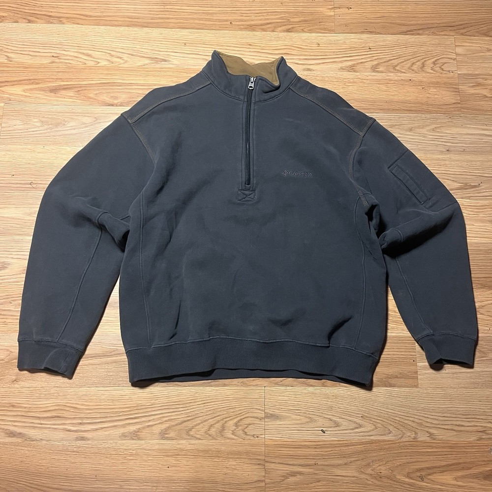Columbia Quarter Zip Fleece Sweatshirt Size Medium Two Tone Gray Tan Outdoor