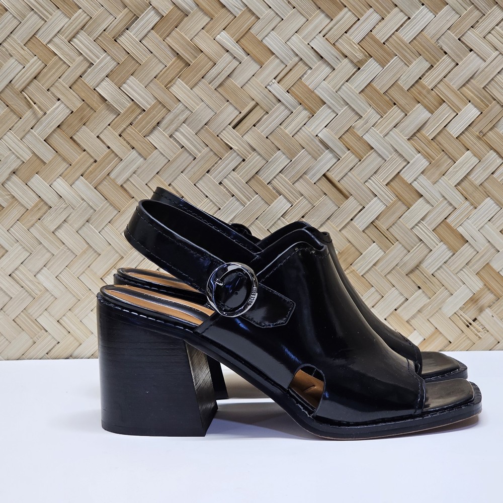 Franco Sarto Womens Amy Black Slingback Sandals Shoes 10 Medium Patent Leather