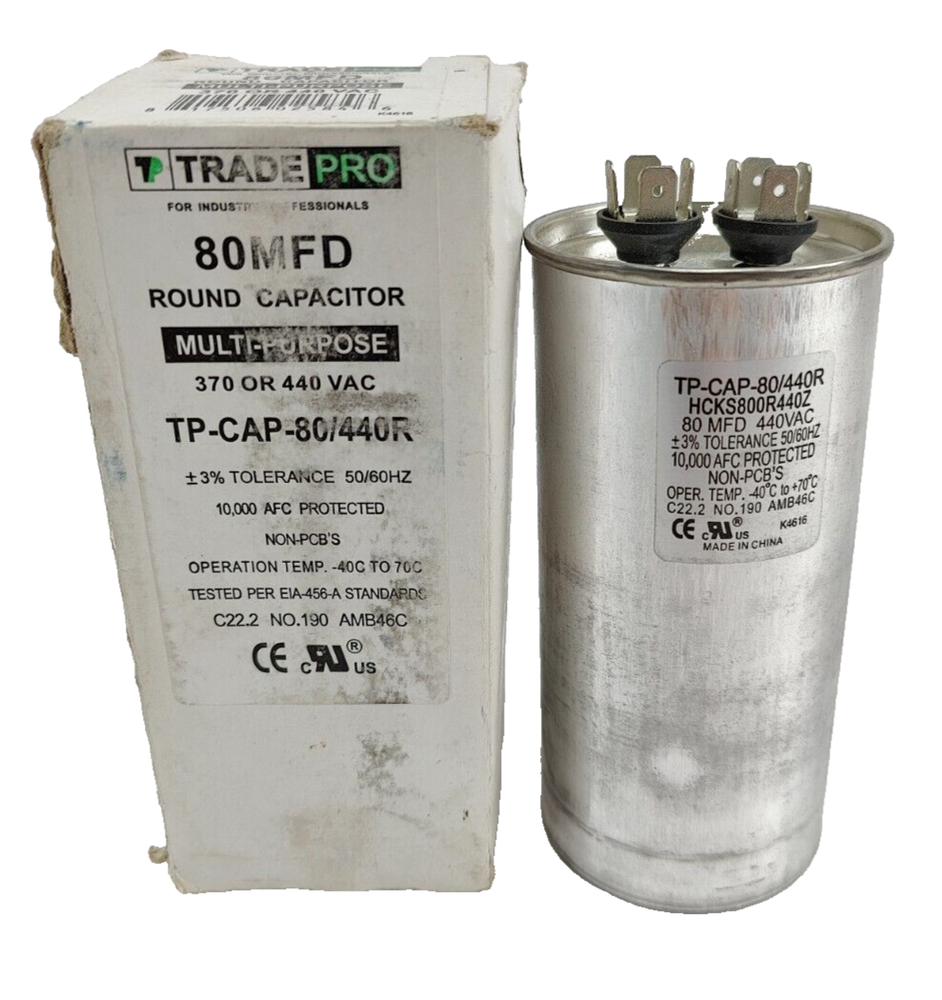 80MFD Round Capacitor for HVAC Motor Air Compressor Pool Pump AC 80/440r