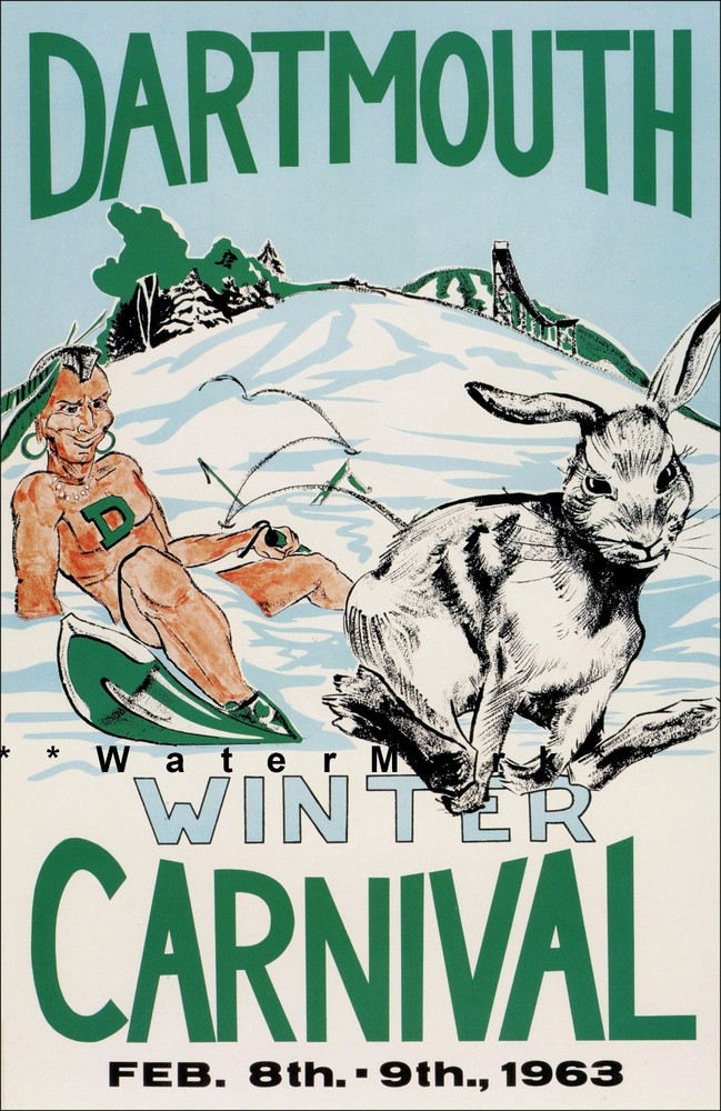 Dartmouth New Hampshire 1963 Winter Carnival Vintage Poster Print Retro Ski Art
