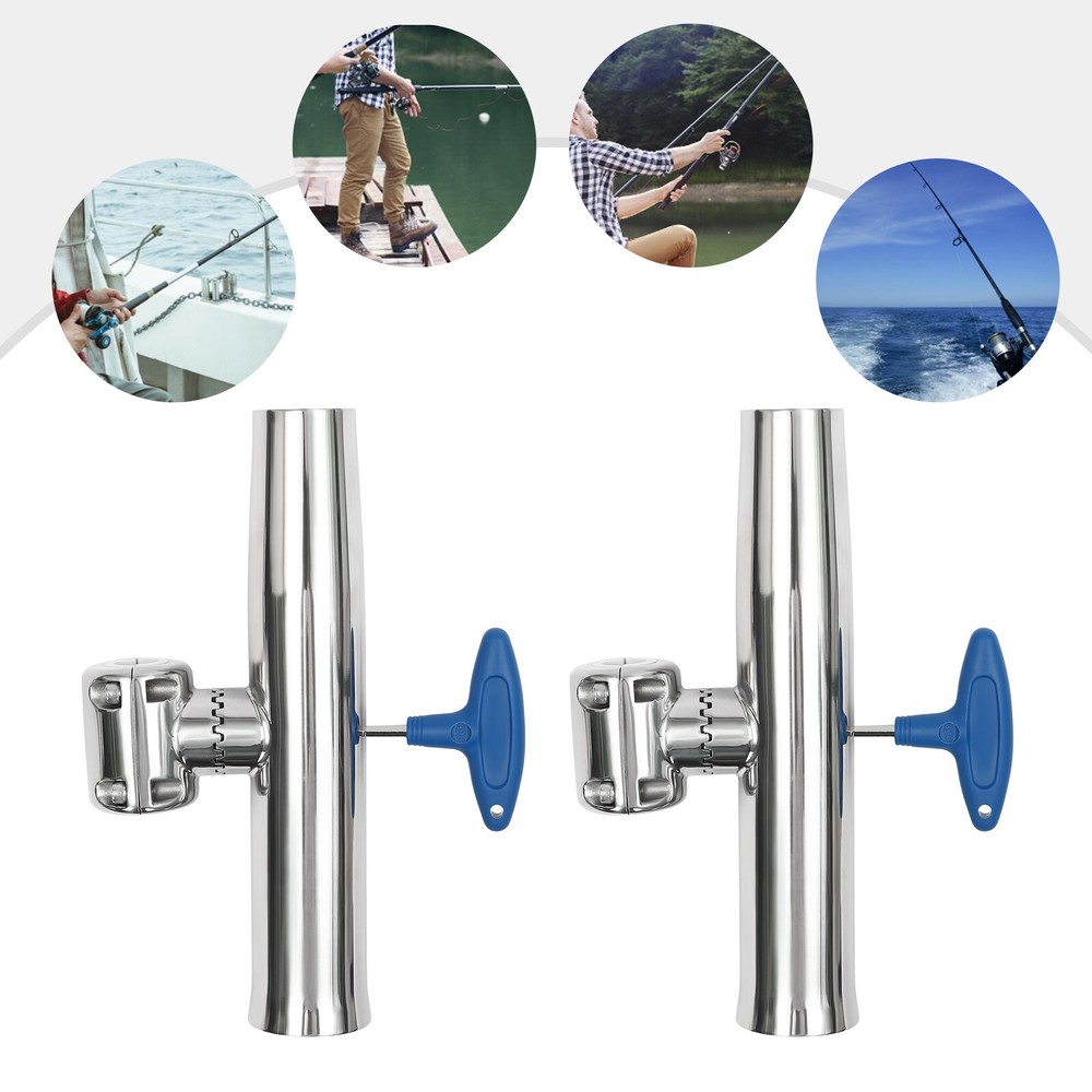 2PCS Fishing Rod Holder Stainless Steel Deck Mount for Rail 7/8''and 1''