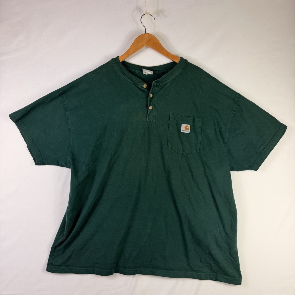 Carhartt Men's Loose Fit 100% Cotton Pocket Henley T-Shirt XXL Green K84