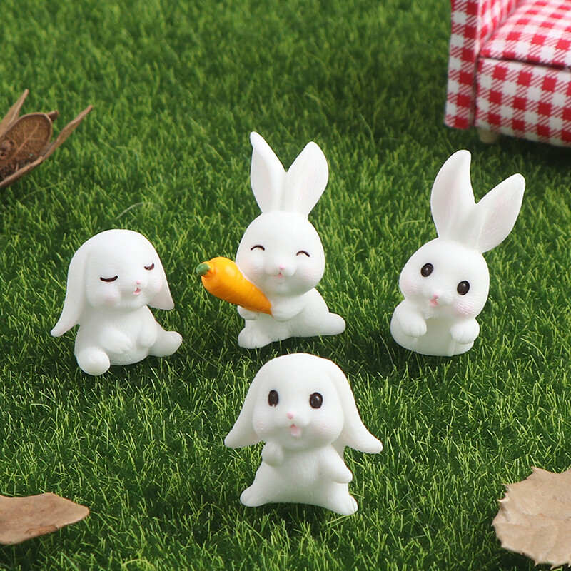 4Pcs Easter Rabbit Carrot Miniature Garden Decor Mini Bunny Easter Cupcake .82