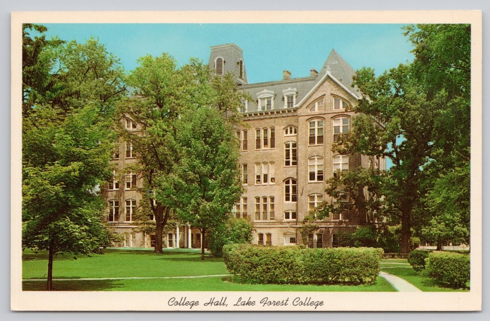 College Hall Lake Forest College Illinois Vintage Photochrome Postcard