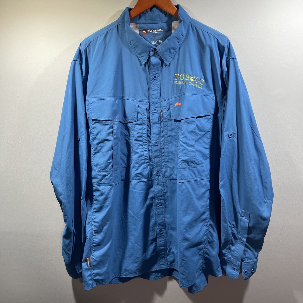 Simms Guide Series Fishing Shirt Mens 2XL Blue Long Sleeve Vented Performance