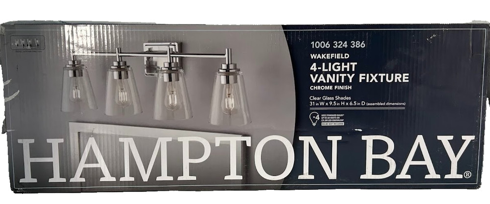 Hampton Bay Wakefield 31 in. 4-Light Chrome Modern Vanity w/Clear Glass Shades
