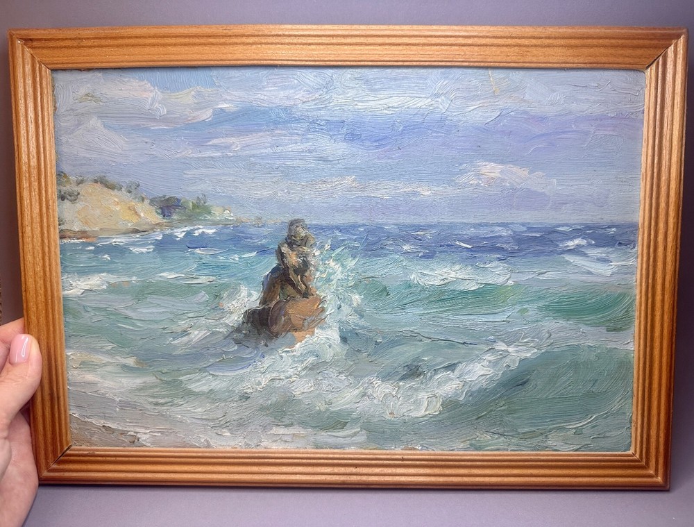 Vintage painting sea/painting brushstrokes/painting landscape sea/oil painting