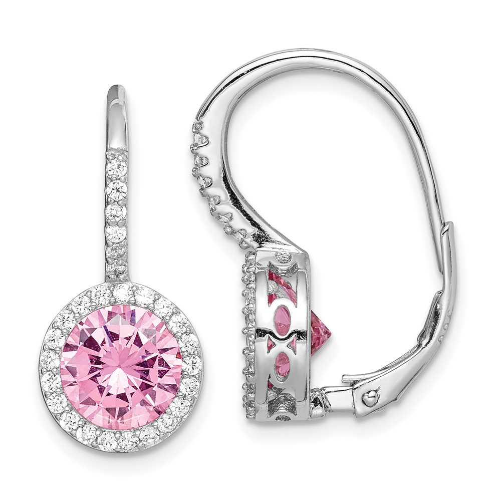 Sterling Silver Pink & White Cubic Zirconia Halo Drop & Dangle Earrings 3.64gm