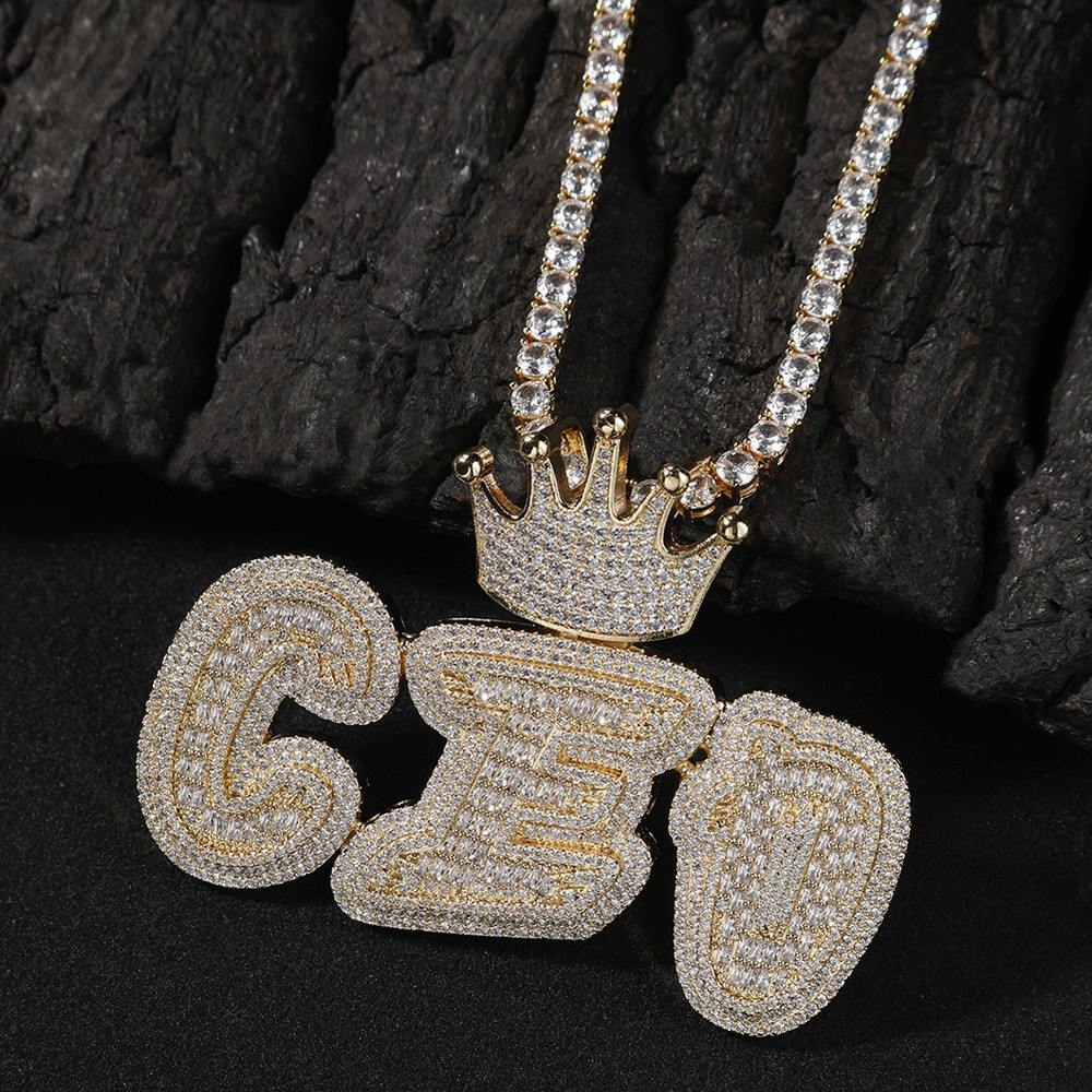 Hip Hop Custom A-Z Letters Name Pendant Necklaces Crown Clasp 5A Zircons Jewelry
