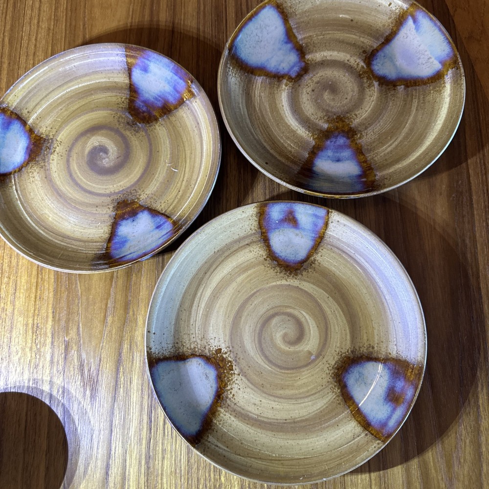 Sango Splash 4951 Set of 3 Salad Lunch Plates 8.25” Drip Glaze Rustic Stoneware