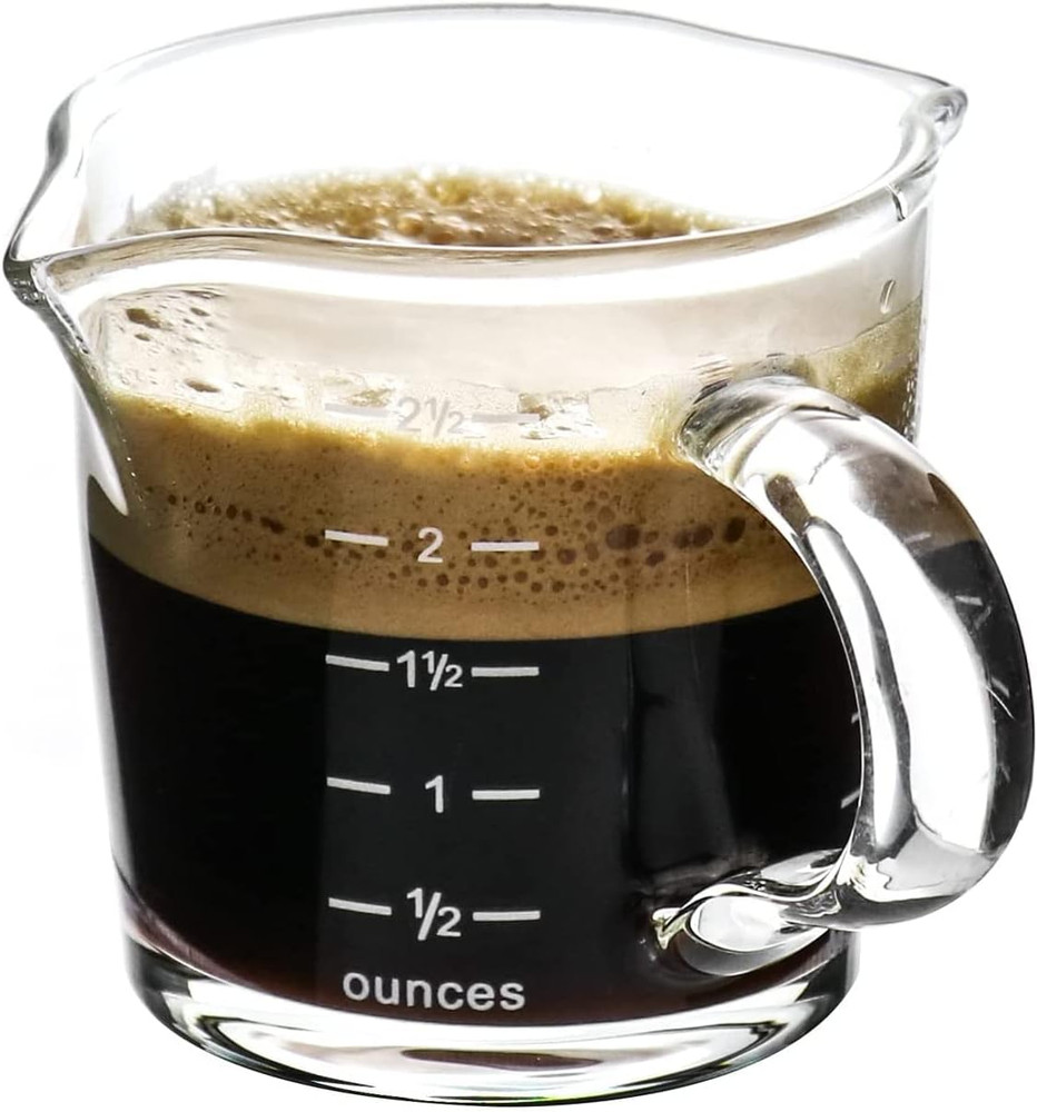 Espresso Shot Glass with Handle, 2 Pack 3-Ounce Double Spout Glass Measuring Cup