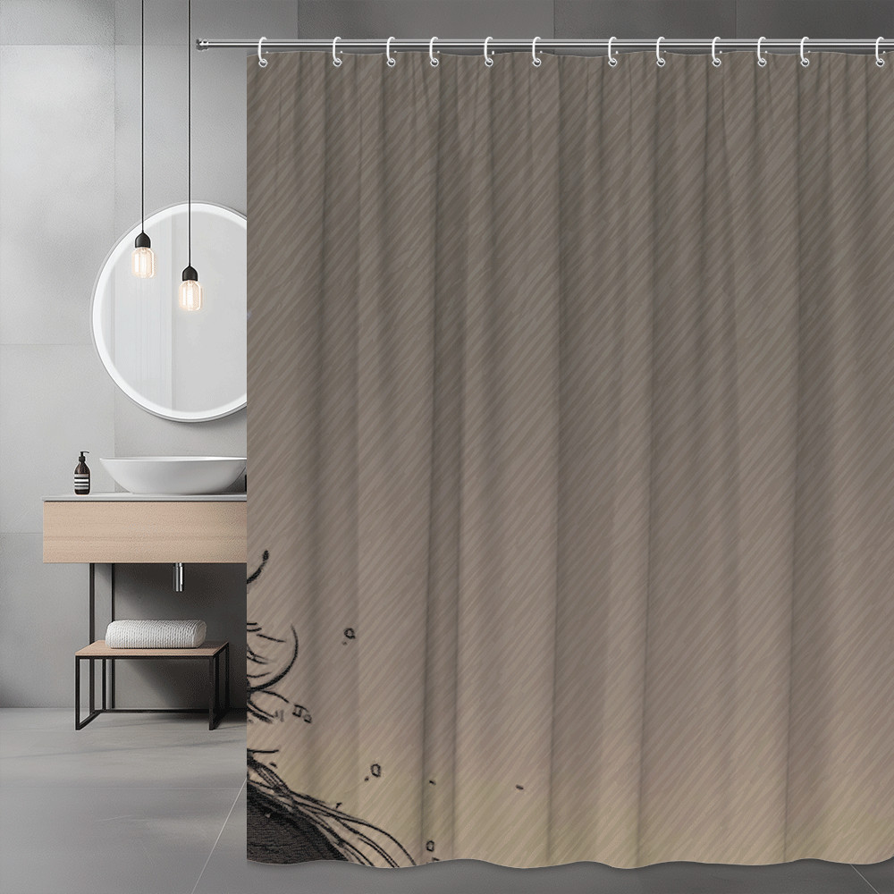 Abstract Graphic Shower Curtain Neutral Brown Print-image