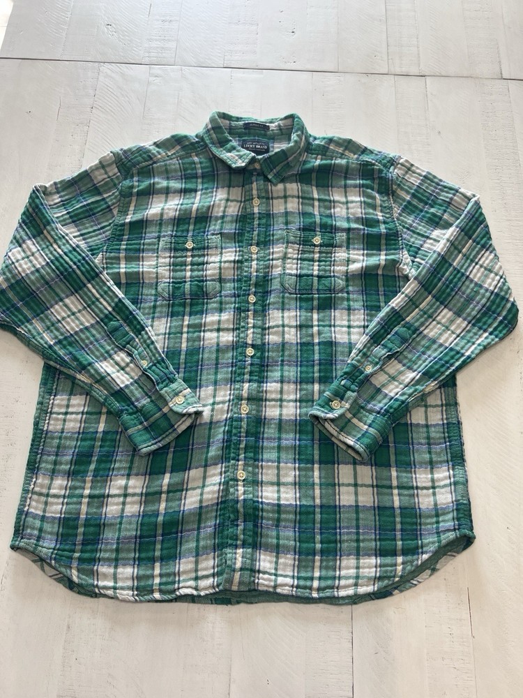 Lucky Brand Men's Classic Fit Green Plaid Button Down Shirt XL
