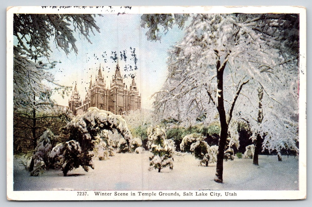 Salt Lake City Utah~Temple Grounds In Winter~Vintage Postcard