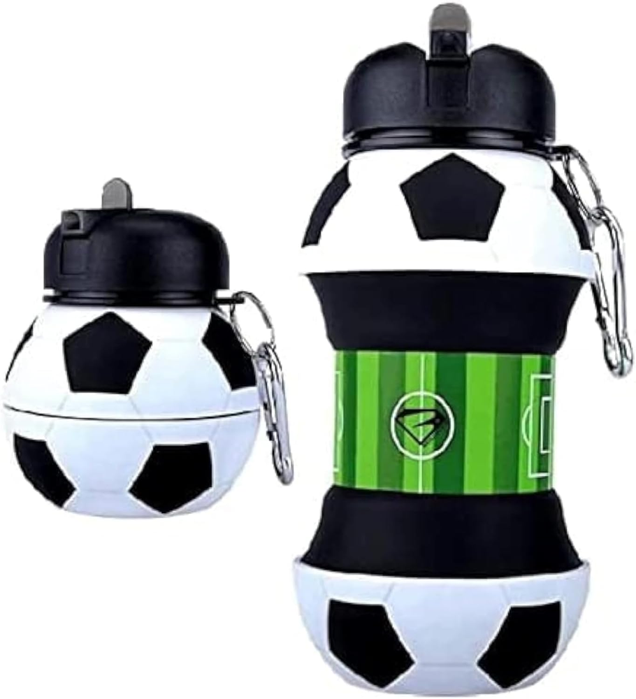 100% Food Grade Foldable Pull-Up Soccer Water Bottle with Straw