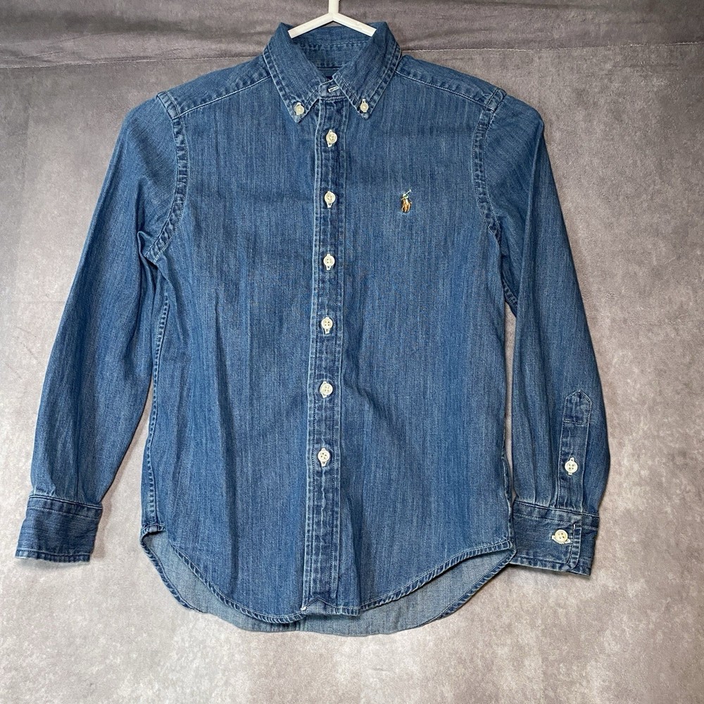 Polo Ralph Lauren Boys Girls Sz 8 Small Denim Chambray Button Down Shirt Pony