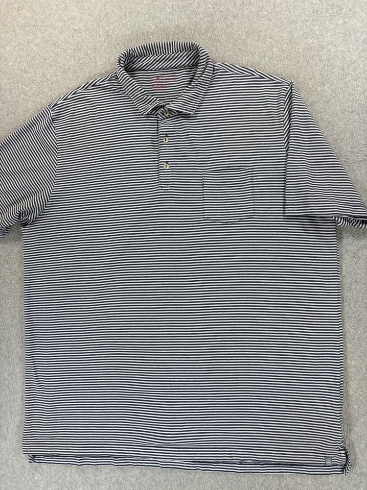 Peter Millar Performance Striped Short Sleeve Polo Shirt (Men's XXL) Blue