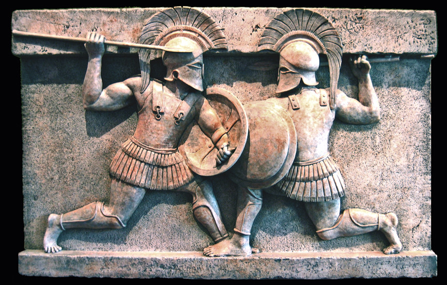 Hector and Achilles Trojan Hero Battle Scene Stone Wall Relief Tile  -image