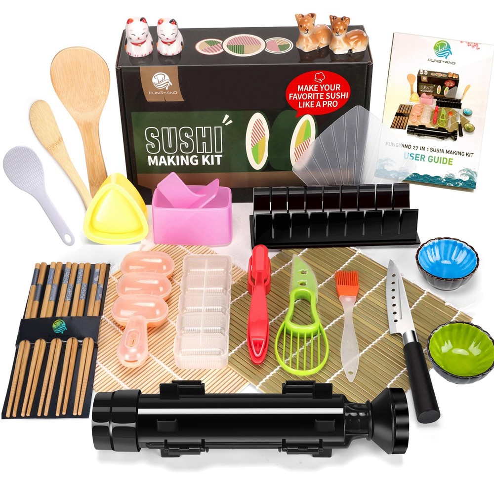 Professional 27-in-1 Sushi Making Kit with Bazooka Roller & Nigiri Tools