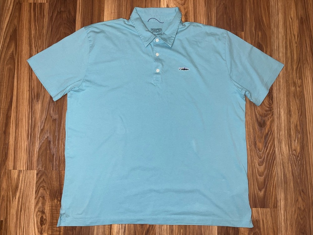 Patagonia Polo Shirt Mens XL Blue Organic Cotton Fitz Roy Trout Logo
